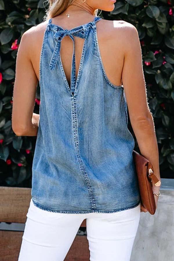 Lace-up Halter Sexy Denim Top Vest