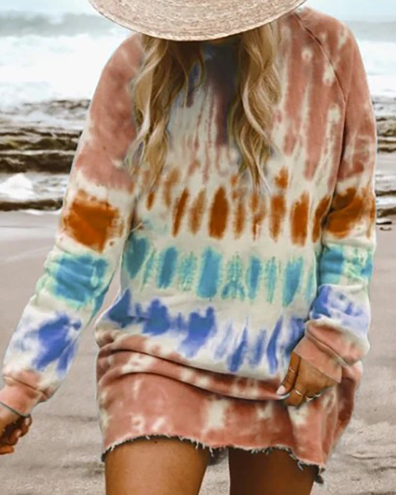 Tie-dye Long Sleeve Loose Dress