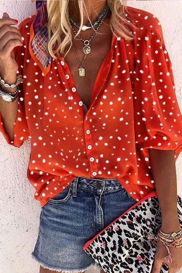 Smart Cute Polka Dot Snow Print Buttons Long Sleeves Shirt