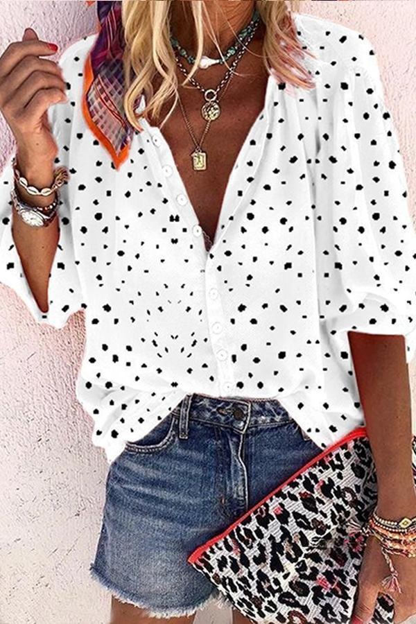 Smart Cute Polka Dot Snow Print Buttons Long Sleeves Shirt