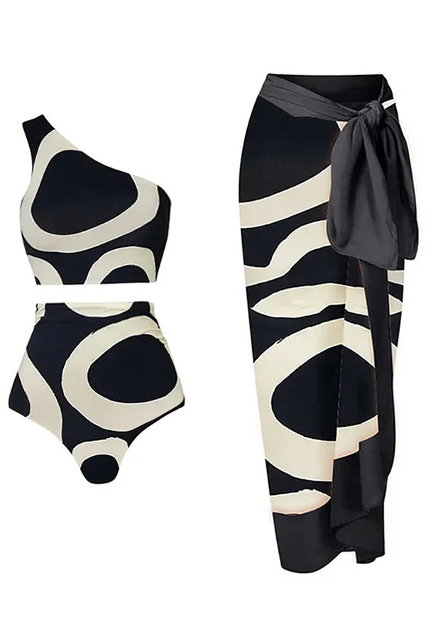 One Shoulder Print Split Swimsuit