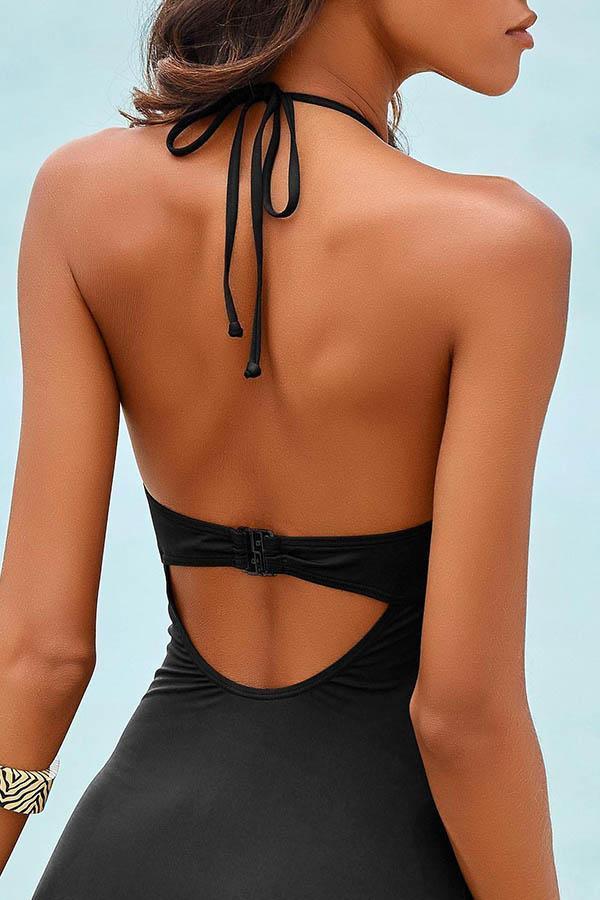 Sexy Lace-Up Solid Color One-Piece Swimsuit