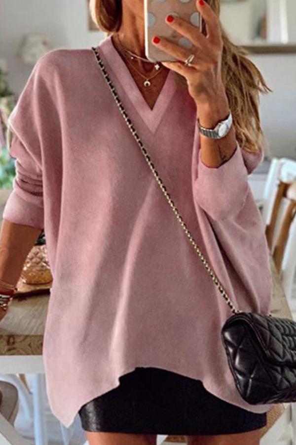 V-neck Irregular Loose Long Sleeve Top