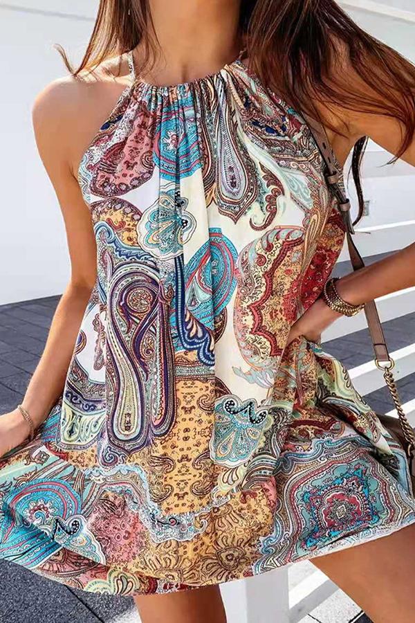 Chic Halter Neck Sleeveless Print Loose Dress