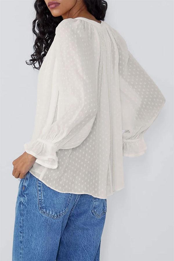 V-Neck Polka Dot Chiffon Top