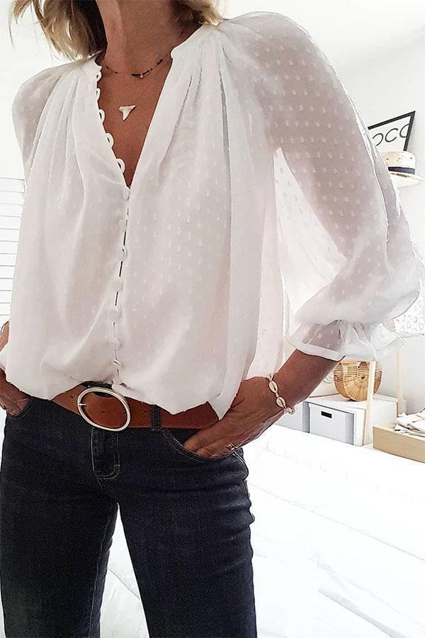 V-Neck Polka Dot Chiffon Top