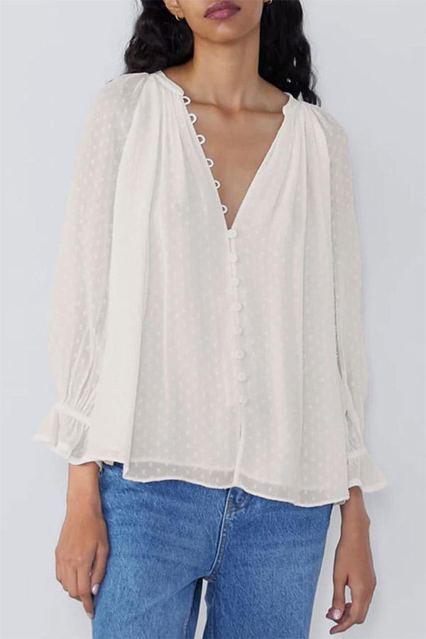 V-Neck Polka Dot Chiffon Top