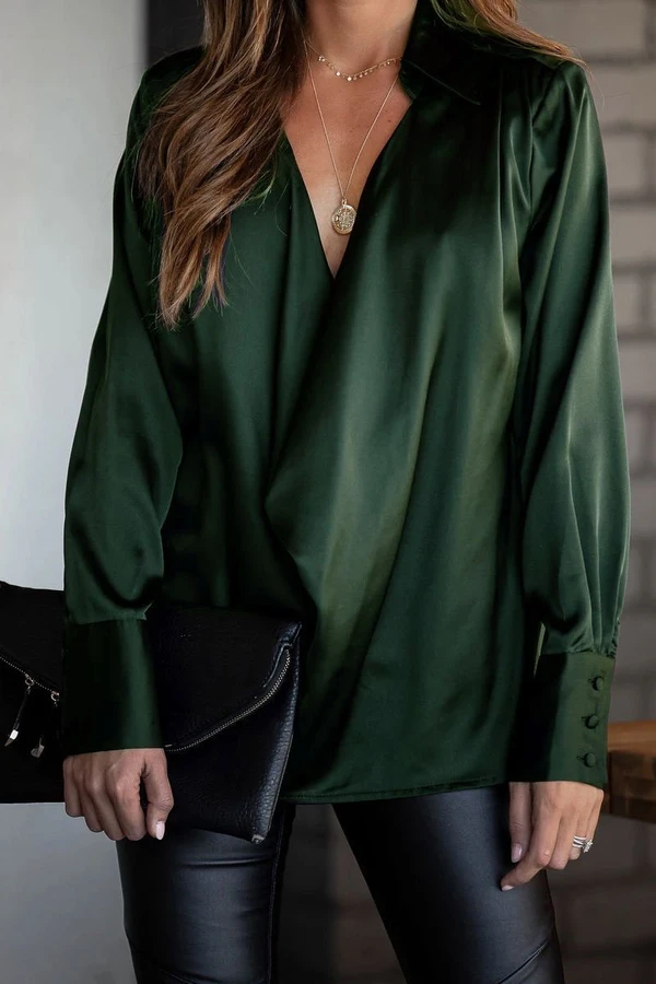 Long Sleeve Solid Color V-Neck Top