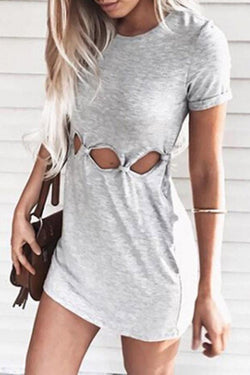 Short Sleeve Cut Out Round Neck T-Shirt Dress