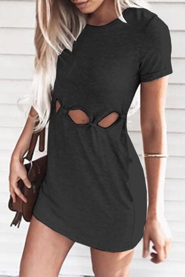 Short Sleeve Cut Out Round Neck T-Shirt Dress