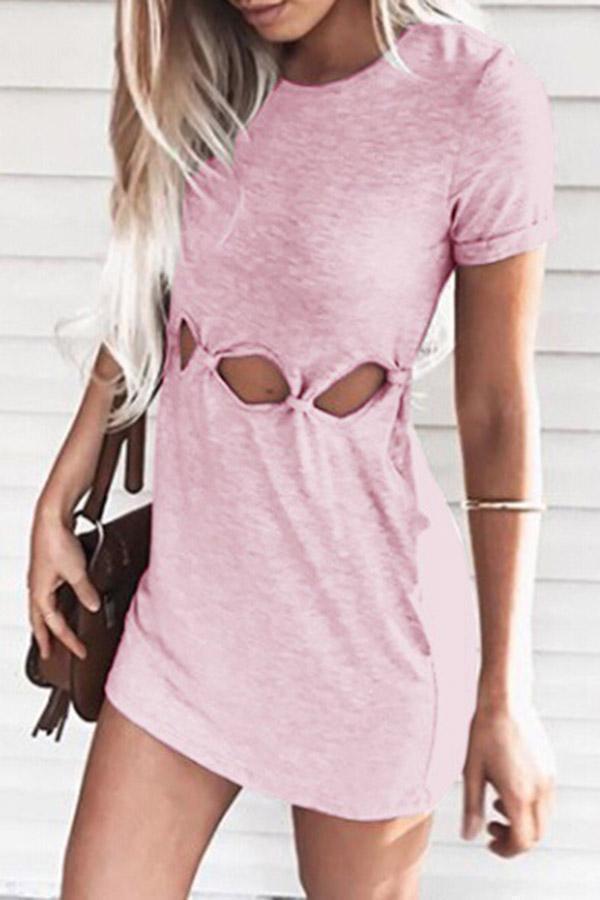 Short Sleeve Cut Out Round Neck T-Shirt Dress