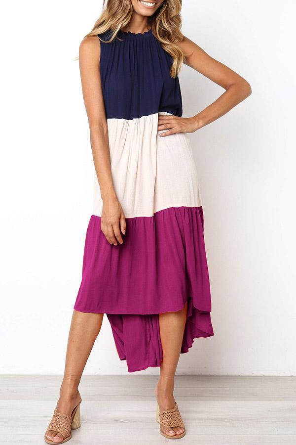 Color-lump Patchwork Sleeveless Midi Dress