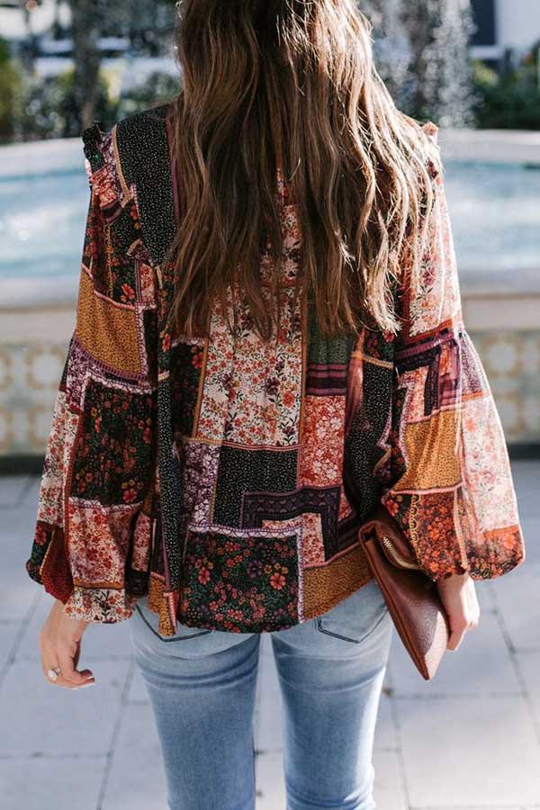 Printed Lantern Sleeve Top