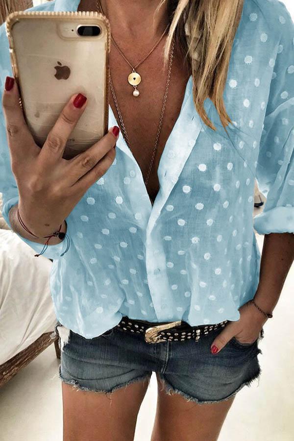 Lapel Polka Dot Print Top