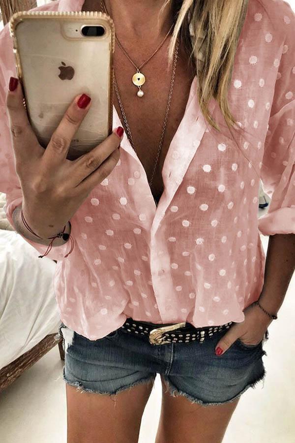 Lapel Polka Dot Print Top