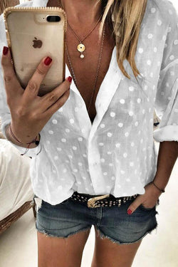 Lapel Polka Dot Print Top