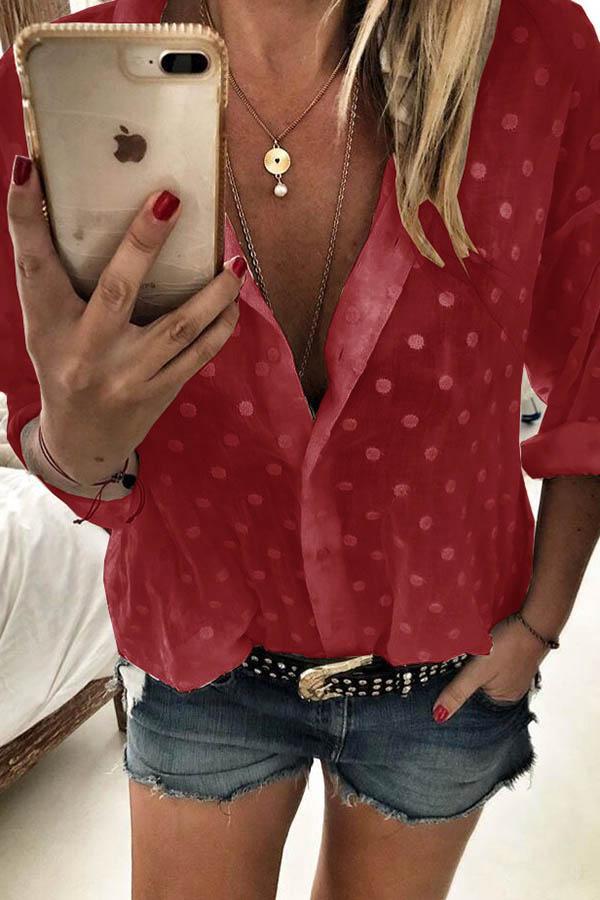 Lapel Polka Dot Print Top