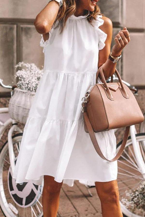 Solid Color Ruffled Loose Doll Dress