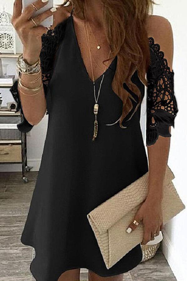 Lace Stitching Off Shoulder Dress