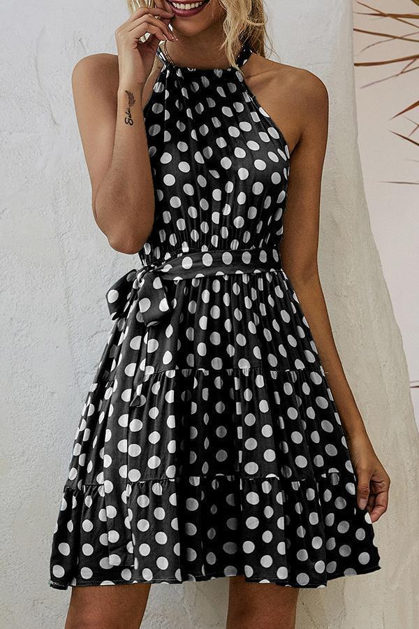 Polka Dot Halter Neck A-line Dress