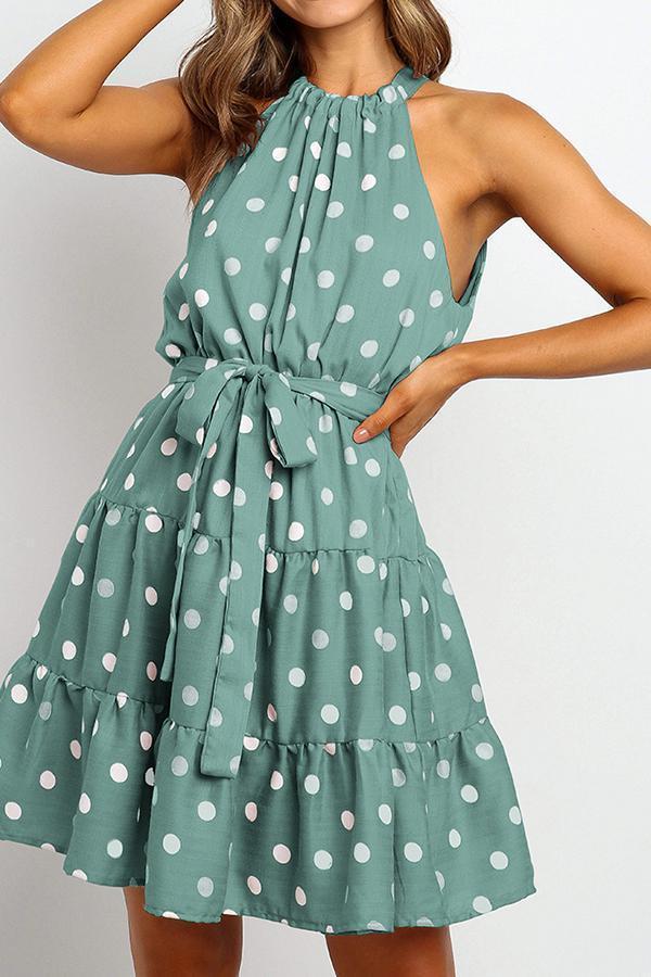 Polka Dot Halter Neck A-line Dress