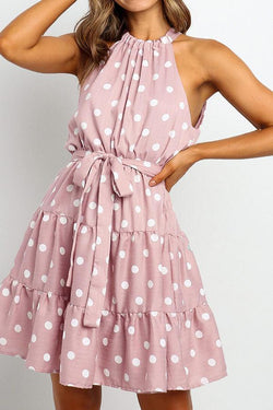 Polka Dot Halter Neck A-line Dress