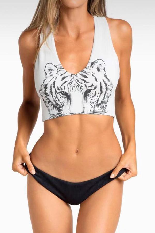 Tiger Printed Bikini Set(With Zipper)