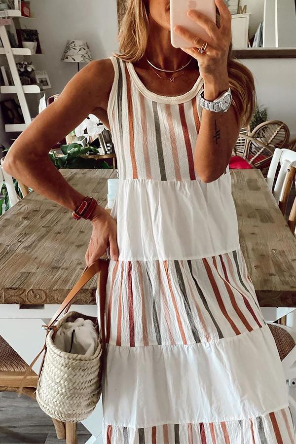 Striped Stitching A-line Dress