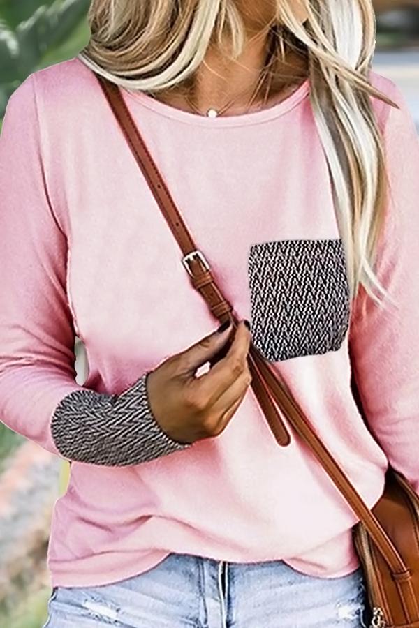 Stitching Long Sleeve Pocket T-shirt