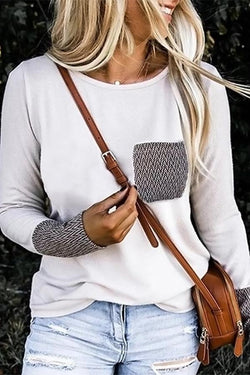 Stitching Long Sleeve Pocket T-shirt