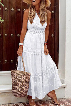 Deep V Sleeveless Chiffon Dress