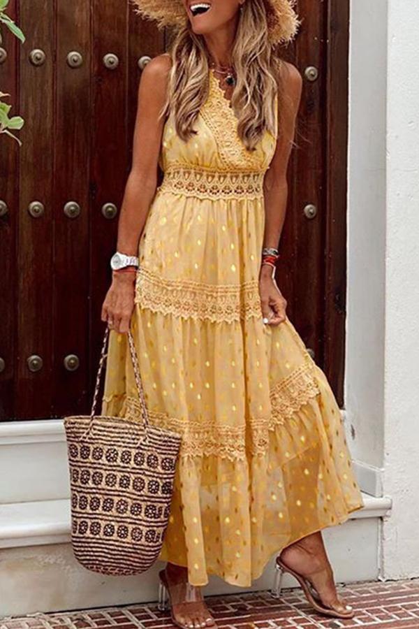 Deep V Sleeveless Chiffon Dress