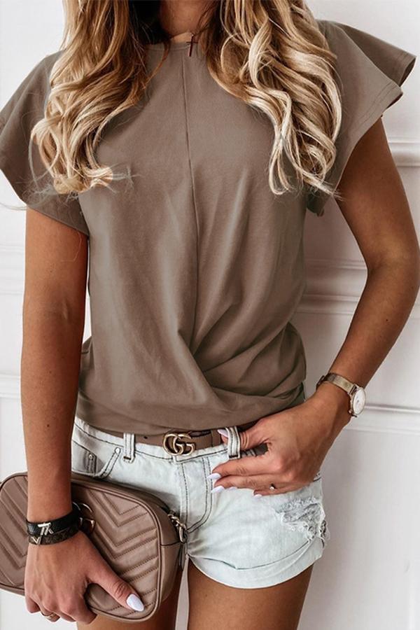 Solid Color Ruffled Short-sleeved T-shirt