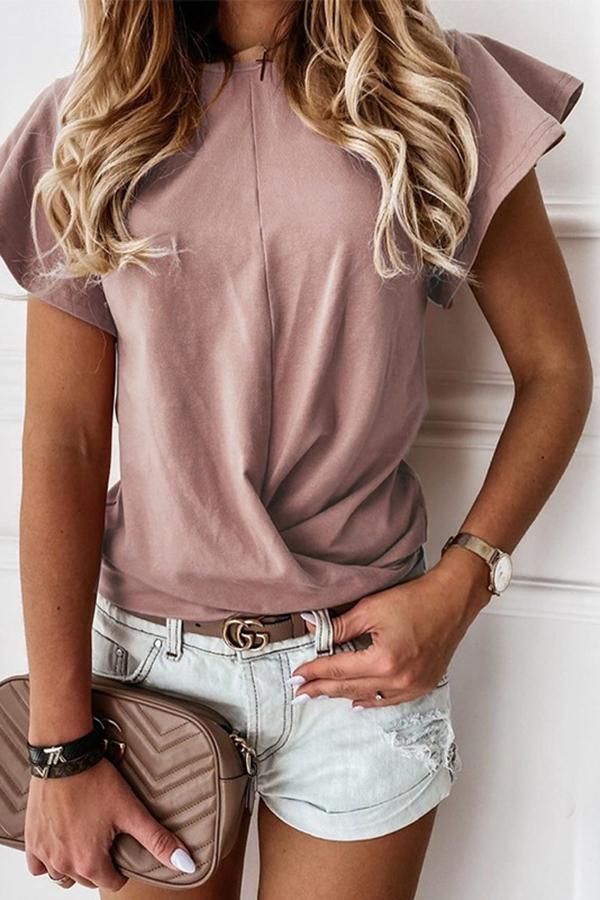 Solid Color Ruffled Short-sleeved T-shirt