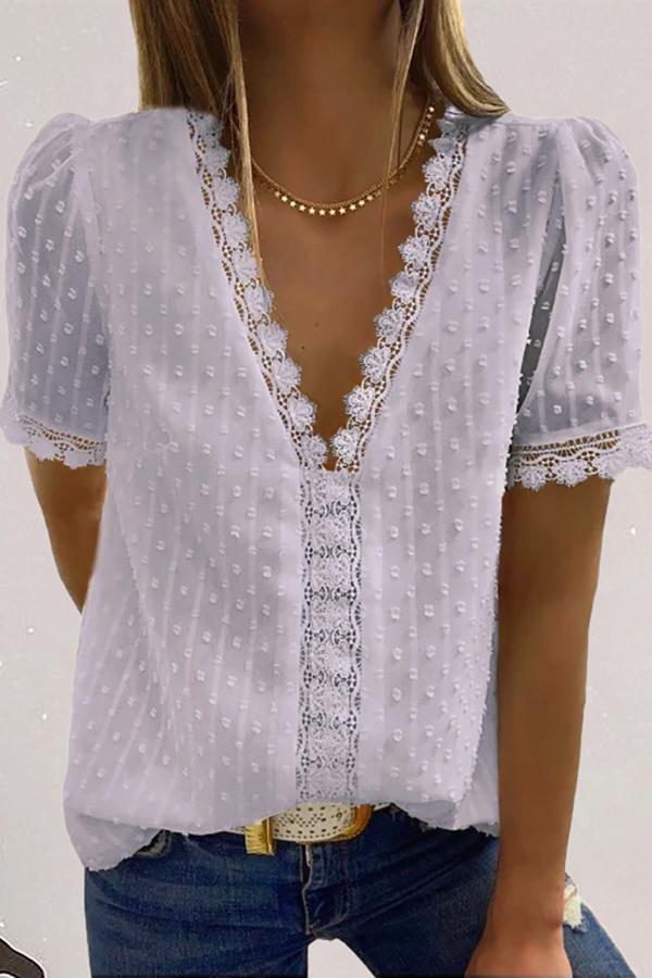 V-neck Panelled Lace Shirt