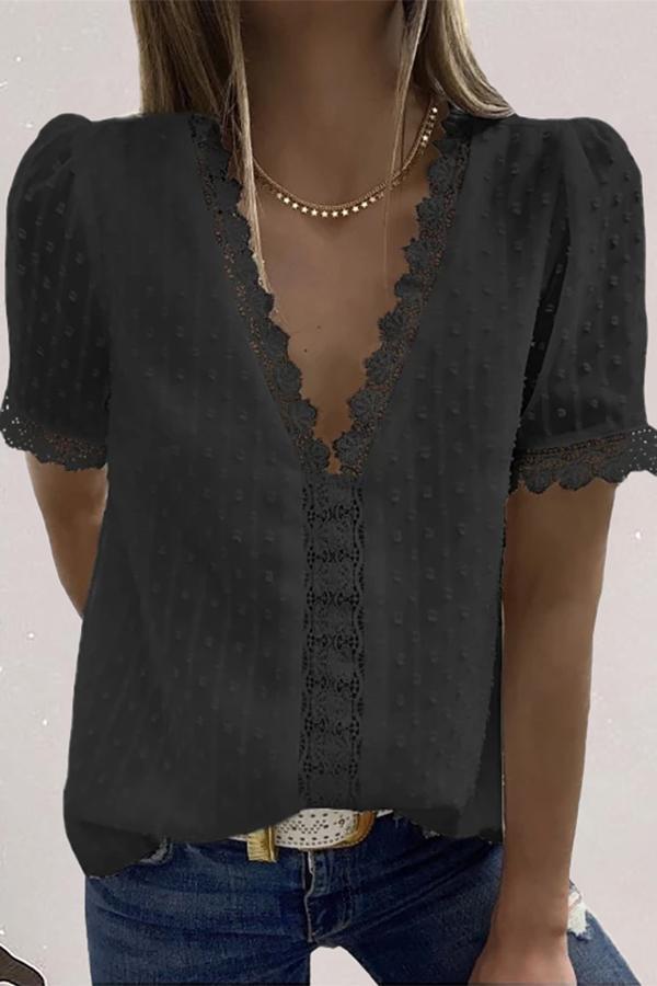 V-neck Panelled Lace Shirt