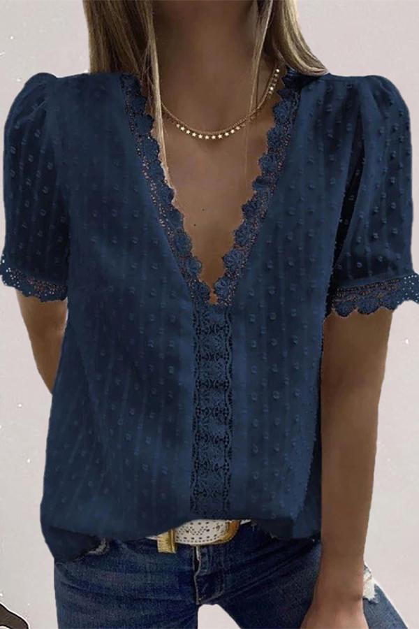 V-neck Panelled Lace Shirt