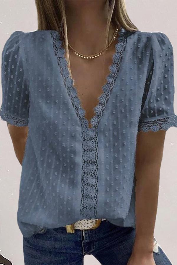 V-neck Panelled Lace Shirt