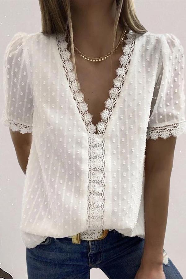 V-neck Panelled Lace Shirt