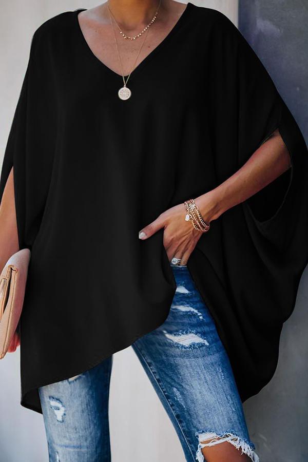 Solid Color Batwing Sleeve T-shirt