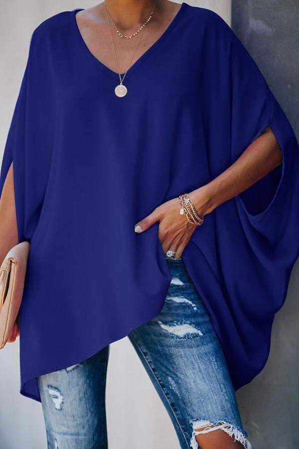 Solid Color Batwing Sleeve T-shirt