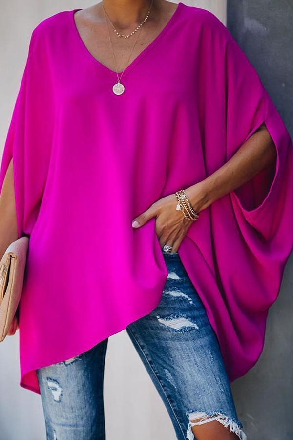 Solid Color Batwing Sleeve T-shirt