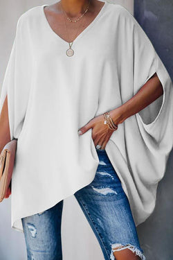 Solid Color Batwing Sleeve T-shirt