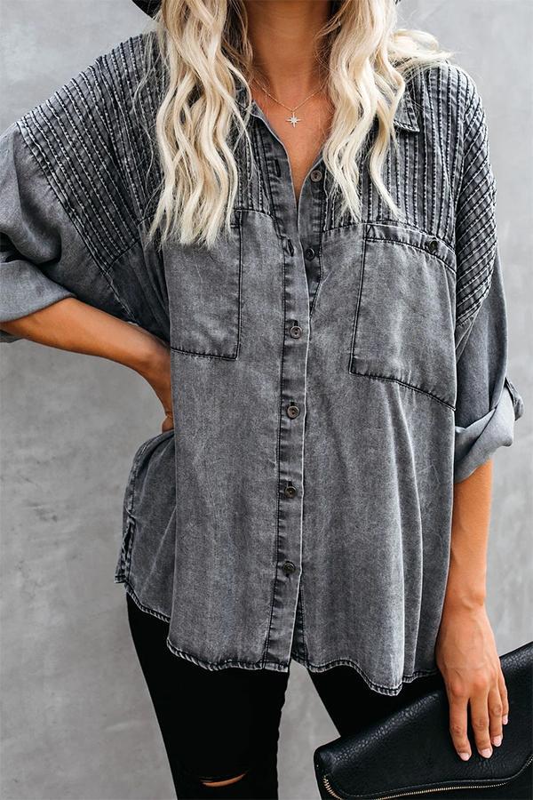 Loose Striped Denim Shirt