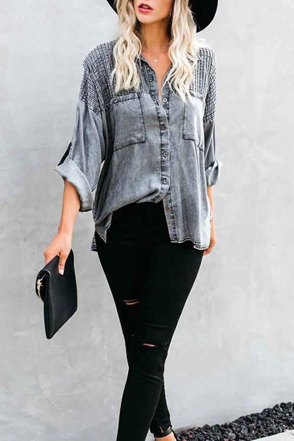 Loose Striped Denim Shirt