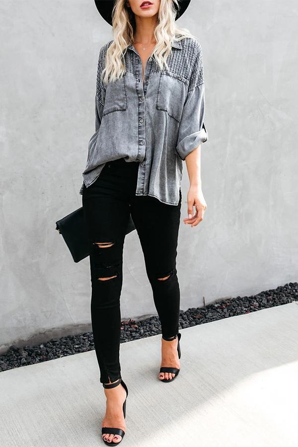 Loose Striped Denim Shirt