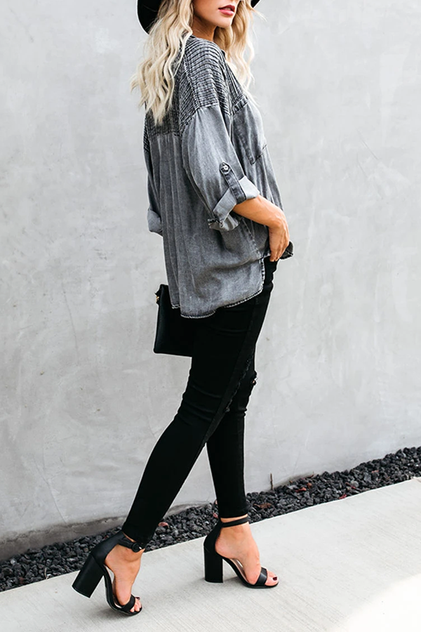 Loose Striped Casual Denim Shirt