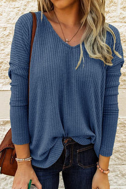 V-neck Knitted Long Sleeve T-shirt