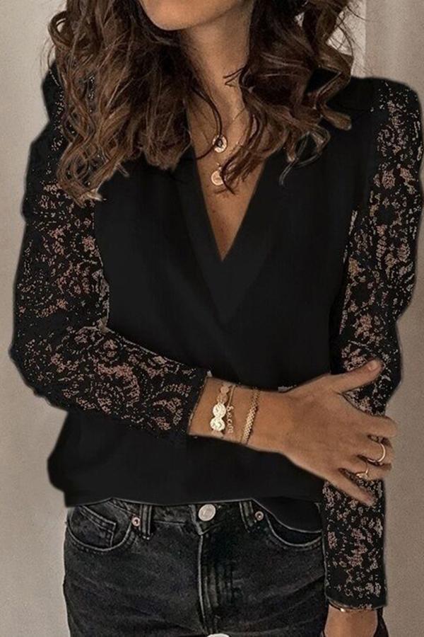 Lace Long Sleeve Chiffon Shirt