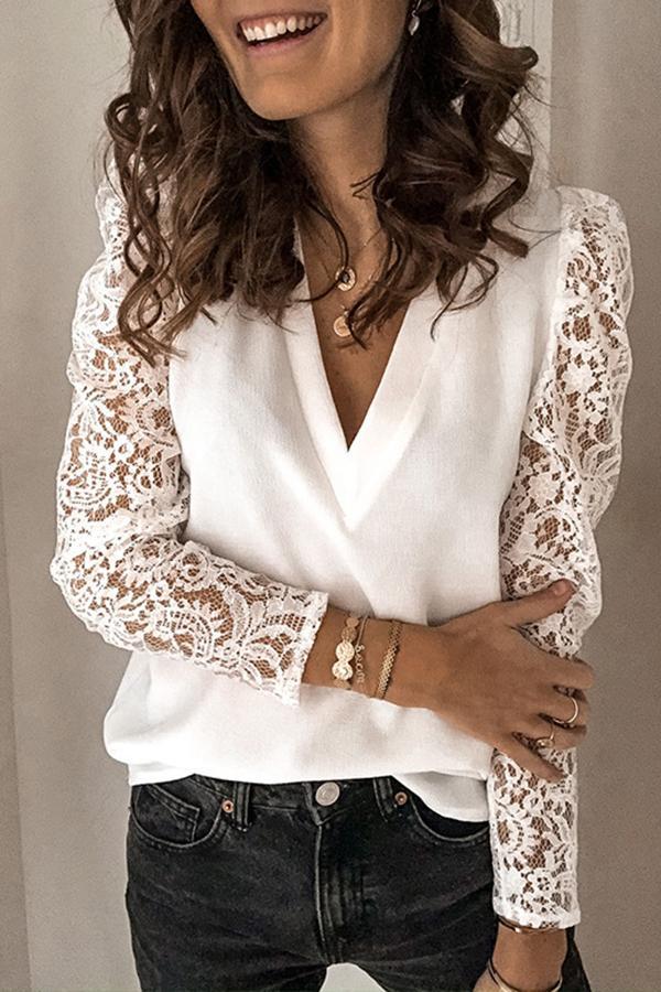 Lace Long Sleeve Chiffon Shirt